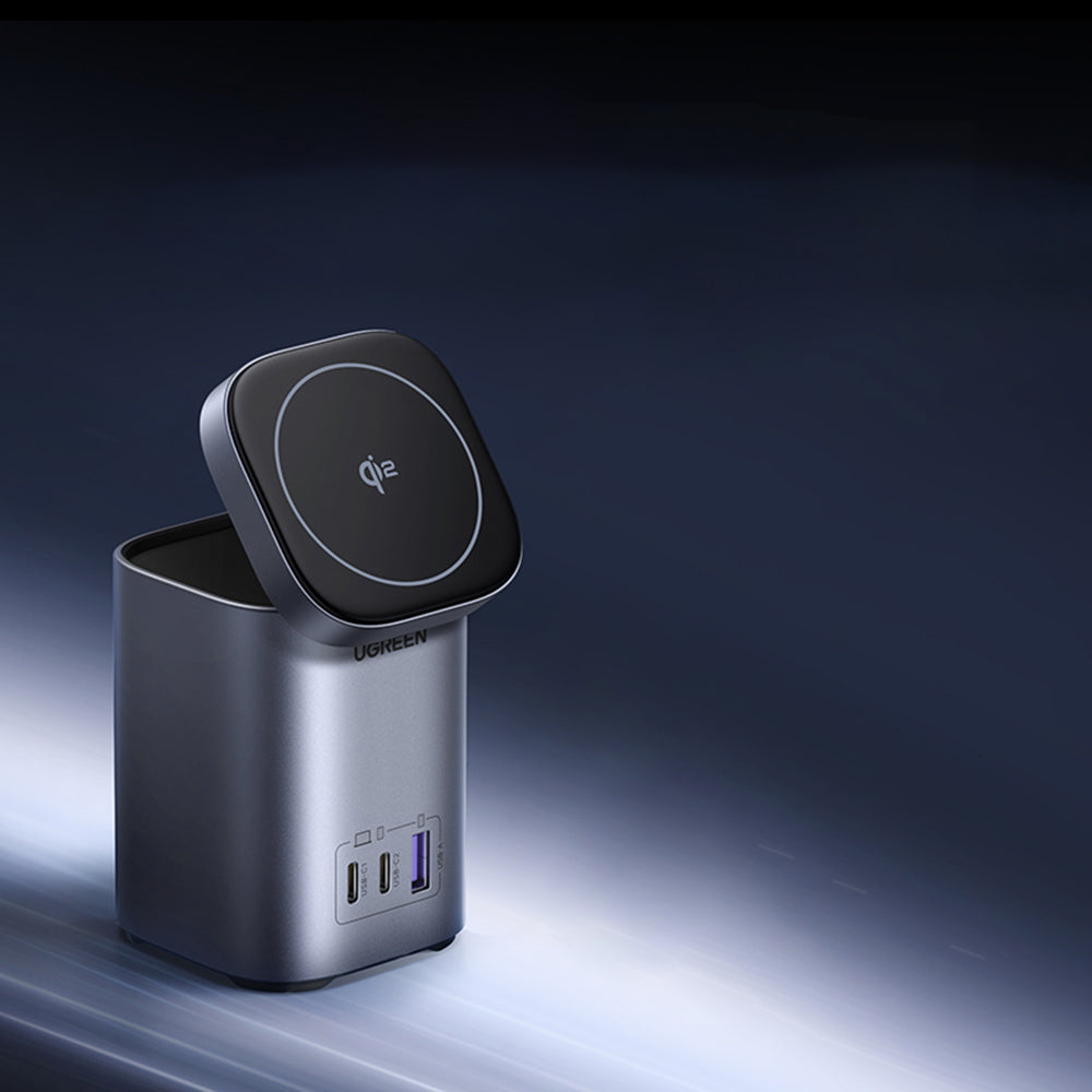 UGREEN X555 4in1 Wireless Network Charger, 65W, 3.25A, 1 x USB-A - 2 x USB-C, Gray
