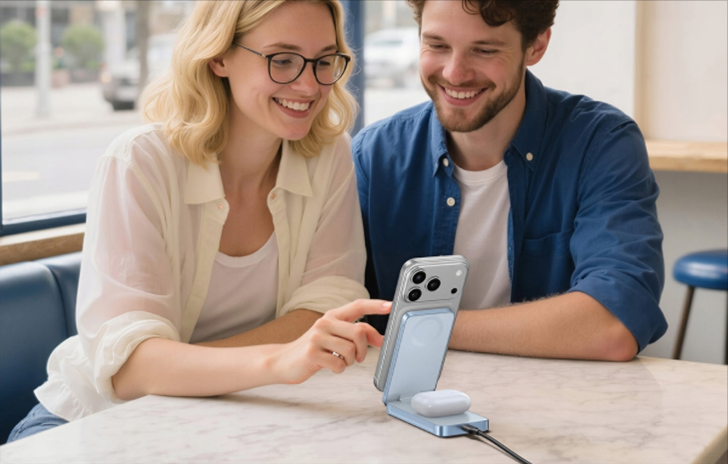 UGREEN MagFlow 2in1 25W langaton verkkolaturi, Sininen