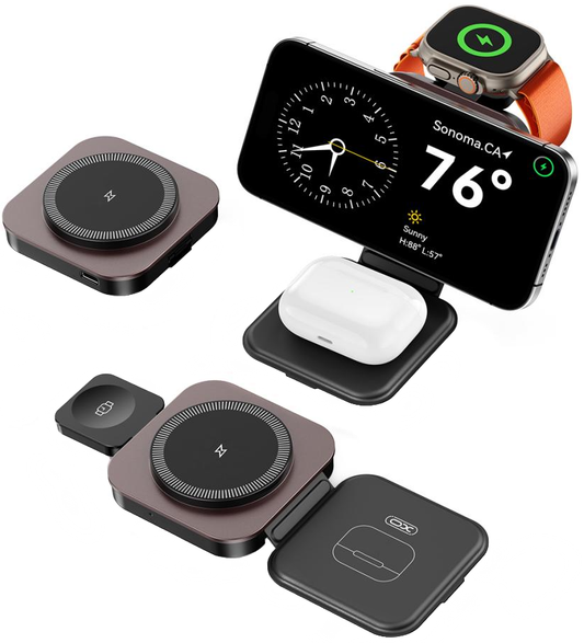 Langaton verkkolaturi XO Design CX035 3in1, 15W, 1.67A, Musta