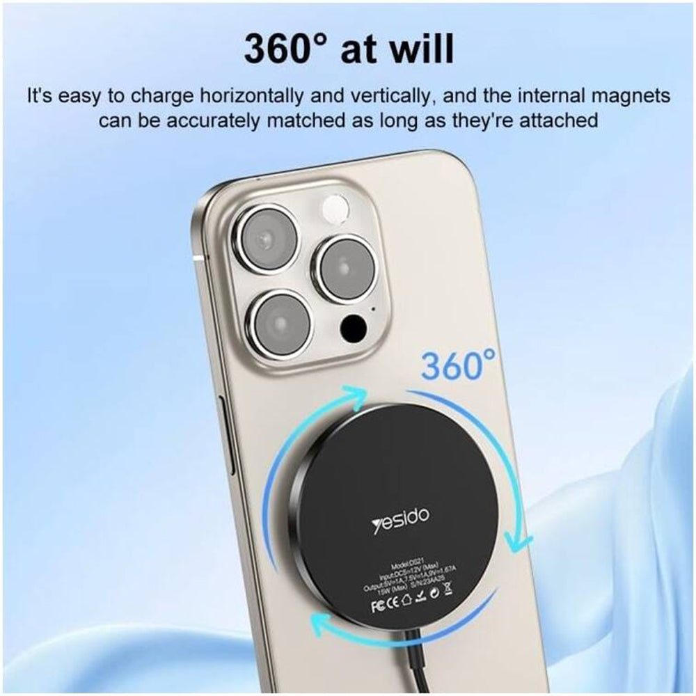 Yesido DS21 langaton verkkolaturi, 15W, 1.67A, Musta