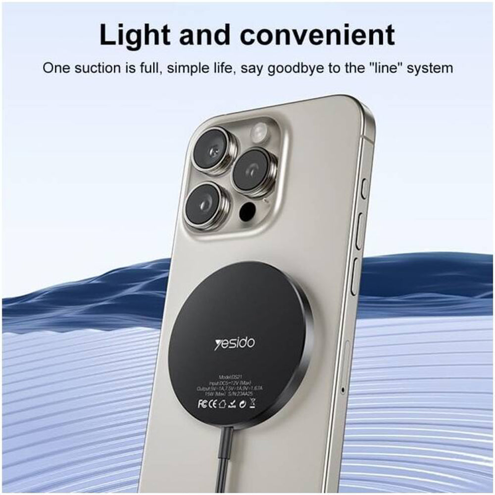 Yesido DS21 langaton verkkolaturi, 15W, 1.67A, Musta