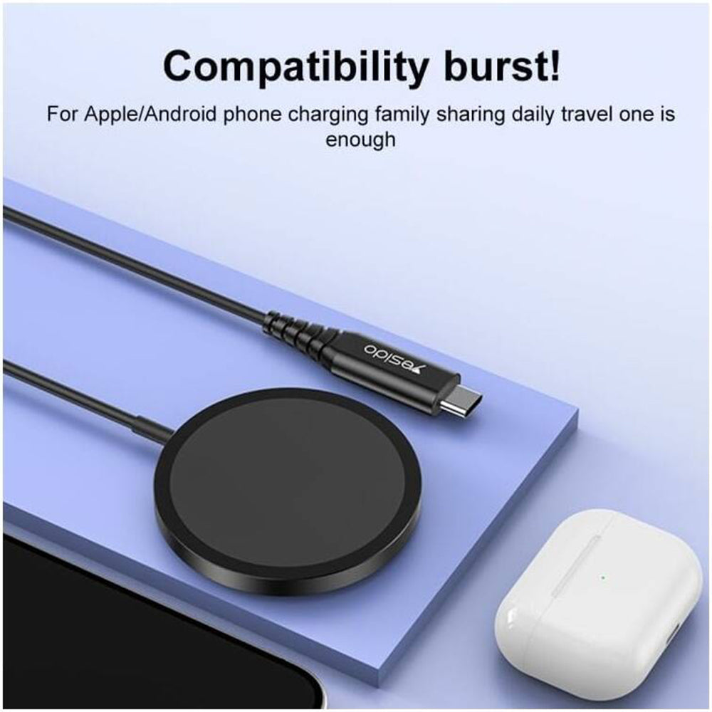 Yesido DS21 langaton verkkolaturi, 15W, 1.67A, Musta