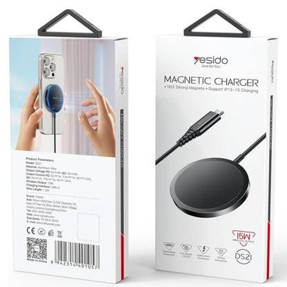 Yesido DS21 langaton verkkolaturi, 15W, 1.67A, Musta