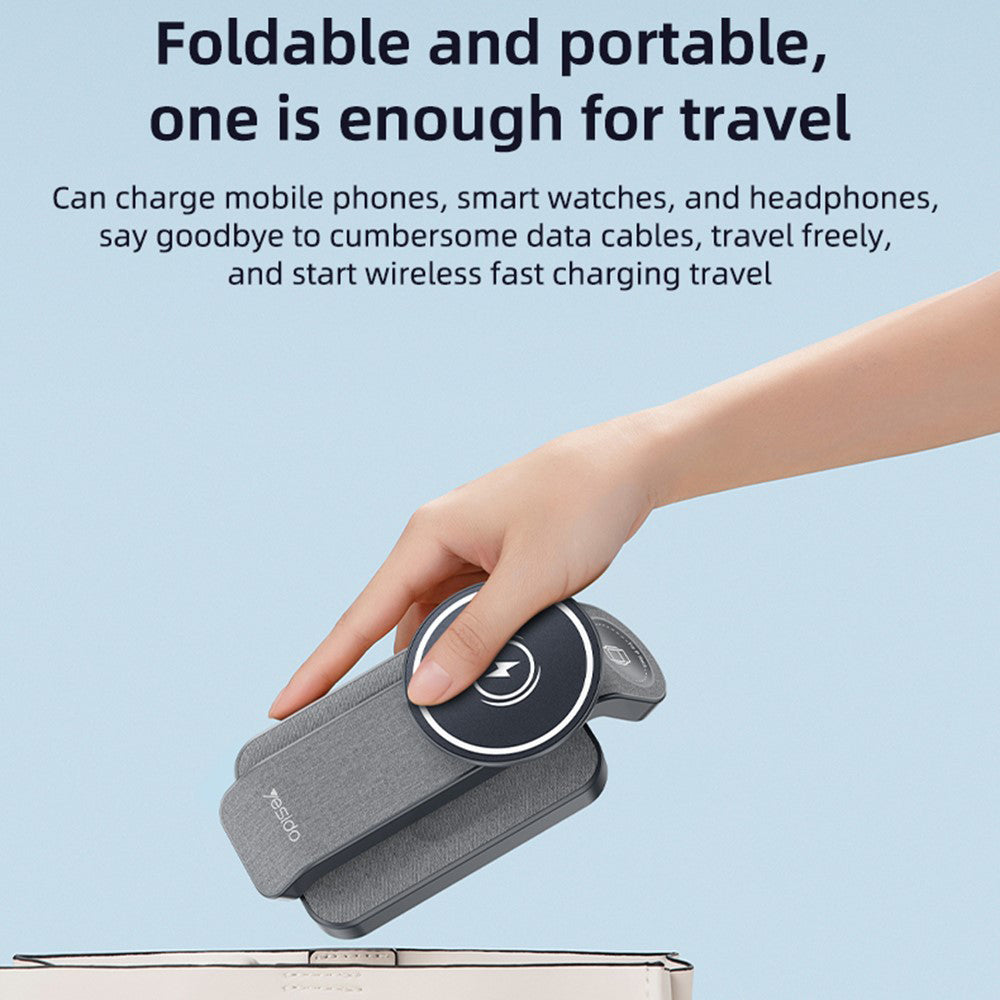 Yesido DS26 3in1 langaton laturi, 15W, 1.67A, Harmaa