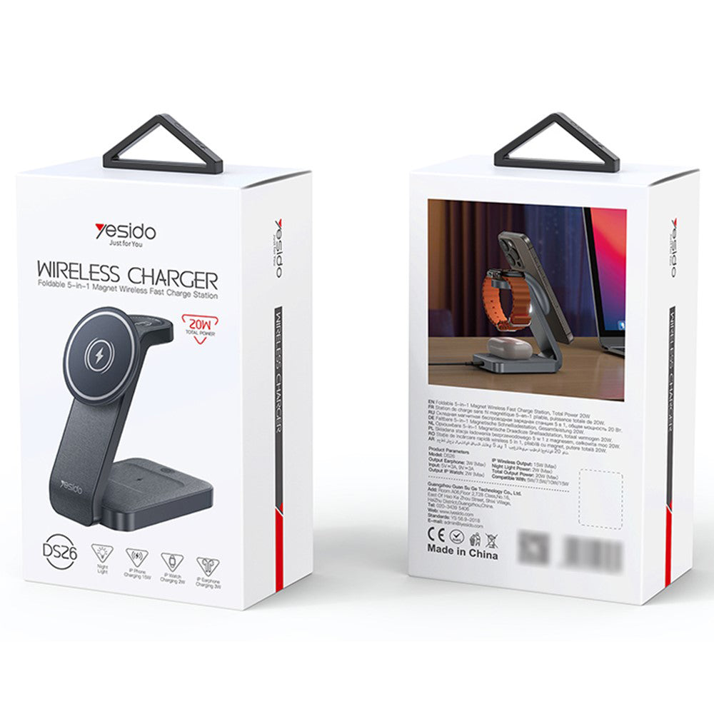 Yesido DS26 3in1 langaton laturi, 15W, 1.67A, Harmaa