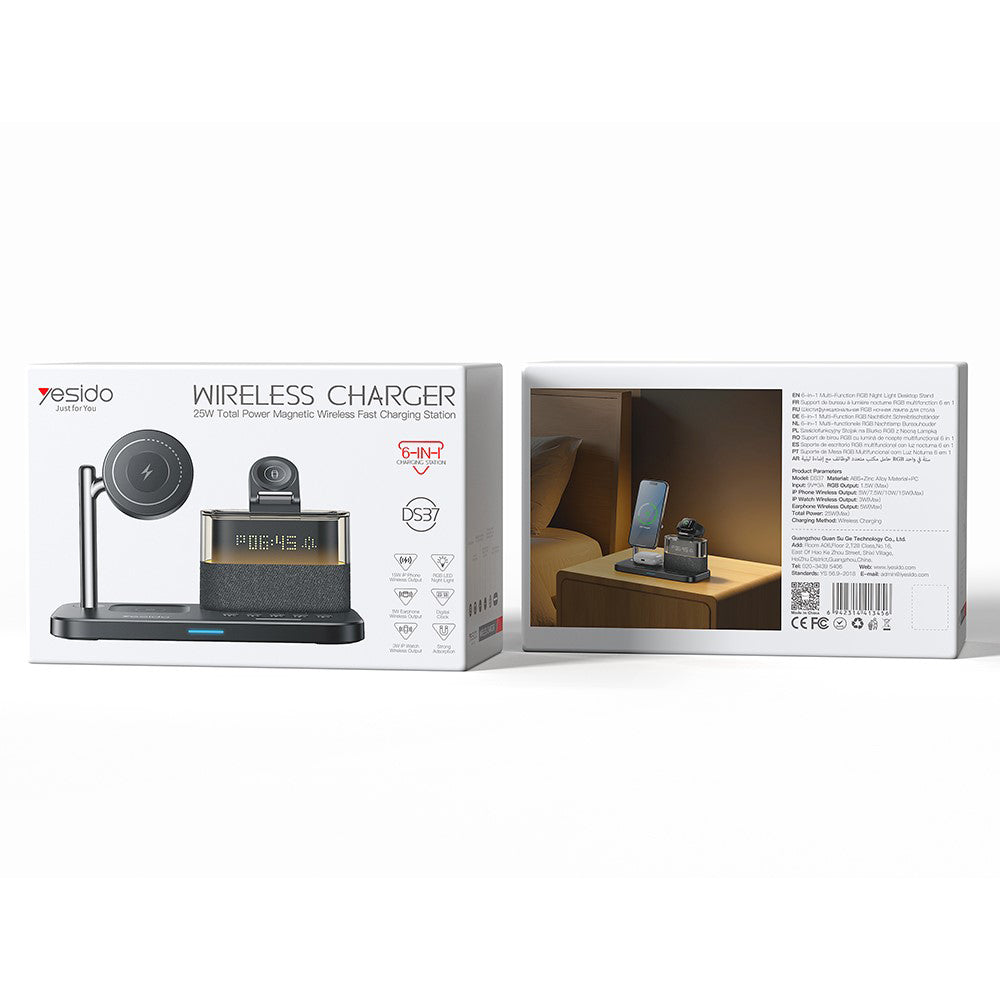 Langaton Yesido DS37 Display 3in1 -verkkolaturi, 25W, 1.67A, Musta