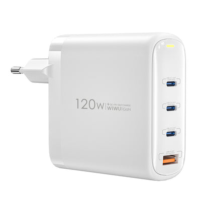 Verkkolaturi WiWu Wi-U020, 120W, 3A, 1 x USB-A - 3 x USB-C, valkoinen 