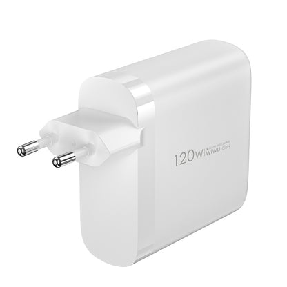 Verkkolaturi WiWu Wi-U020, 120W, 3A, 1 x USB-A - 3 x USB-C, valkoinen 