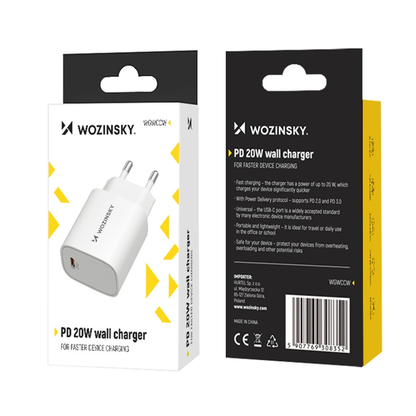 Verkkolaturi WZK WGWCCW, 20W, 3A, 1 x USB-C, Valkoinen