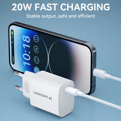 Verkkolaturi WZK WGWCCW, 20W, 3A, 1 x USB-C, Valkoinen