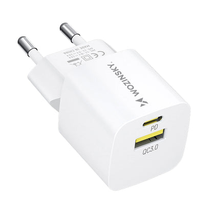 WZK WWCEAC -verkkolaturi, 33W, 3A, 1 x USB-A - 1 x USB-C, Valkoinen