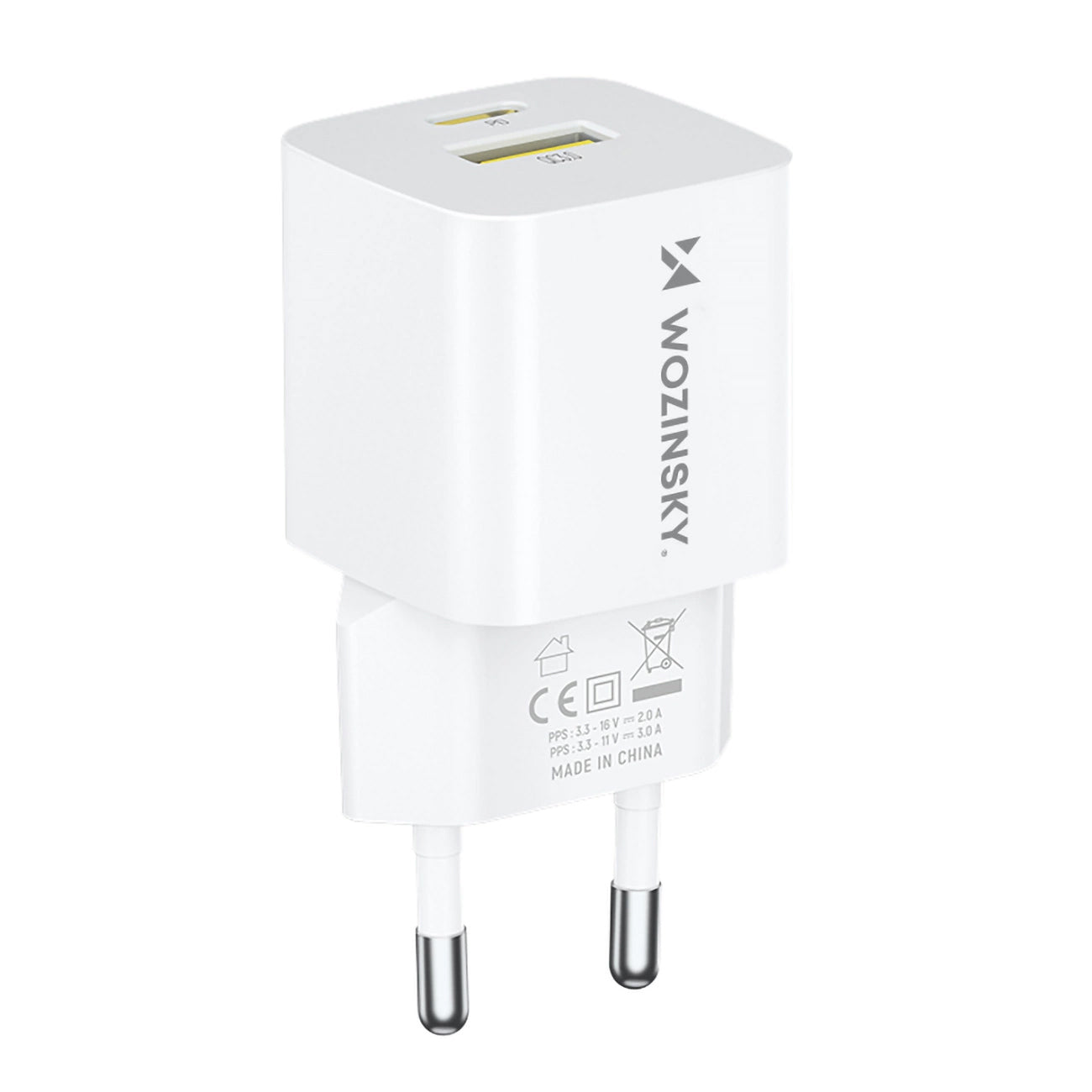 WZK WWCEAC -verkkolaturi, 33W, 3A, 1 x USB-A - 1 x USB-C, Valkoinen
