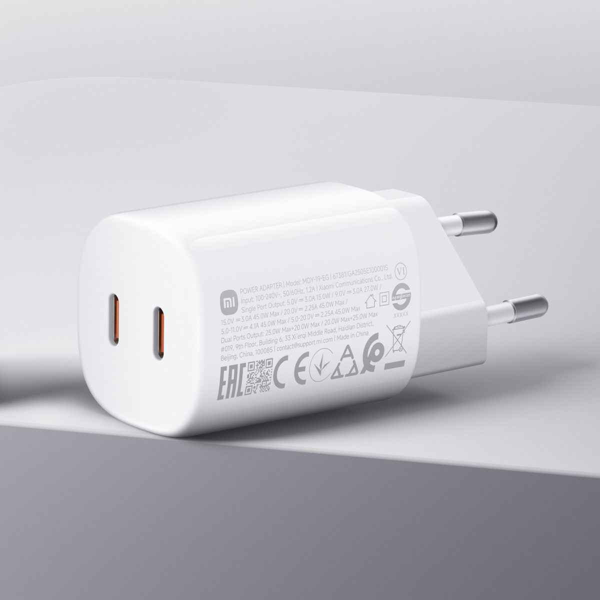 Xiaomi Nano Turbo verkkolaturi, 45W, 3A, 2 x USB-C, Valkoinen BHR087OEU