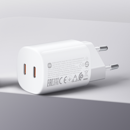 Xiaomi Nano Turbo verkkolaturi, 45W, 3A, 2 x USB-C, Valkoinen BHR087OEU
