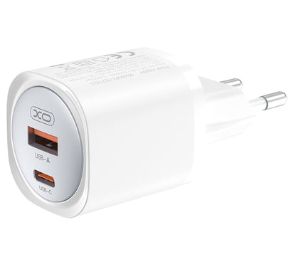 XO Design CE21 Verkkolaturi, 30W, 3A, 1 x USB-A - 1 x USB-C, Valkoinen