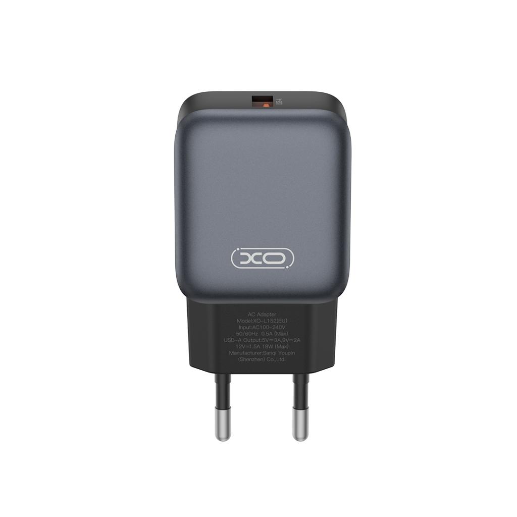 XO Design L152 -verkkolaturi, 18W, 3A, 1 x USB-A, Musta