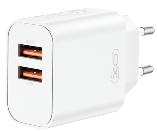 XO Design CE34 -verkkolaturi, 12W, 2.4A, 2 x USB-A, Valkoinen
