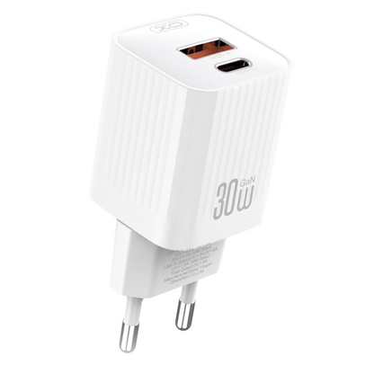 XO Design L149 verkkolaturi, 30W, 3A, 1 x USB-A - 1 x USB-C, valkoinen