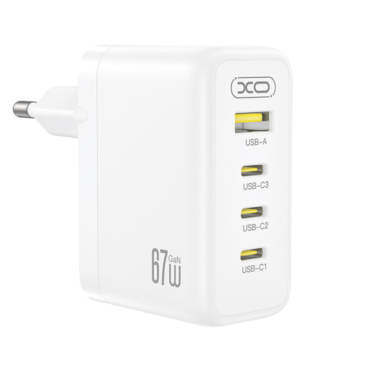 XO Design CE39 verkkolaturi, 67W, 3A, 1 x USB-A - 3 x USB-C, valkoinen