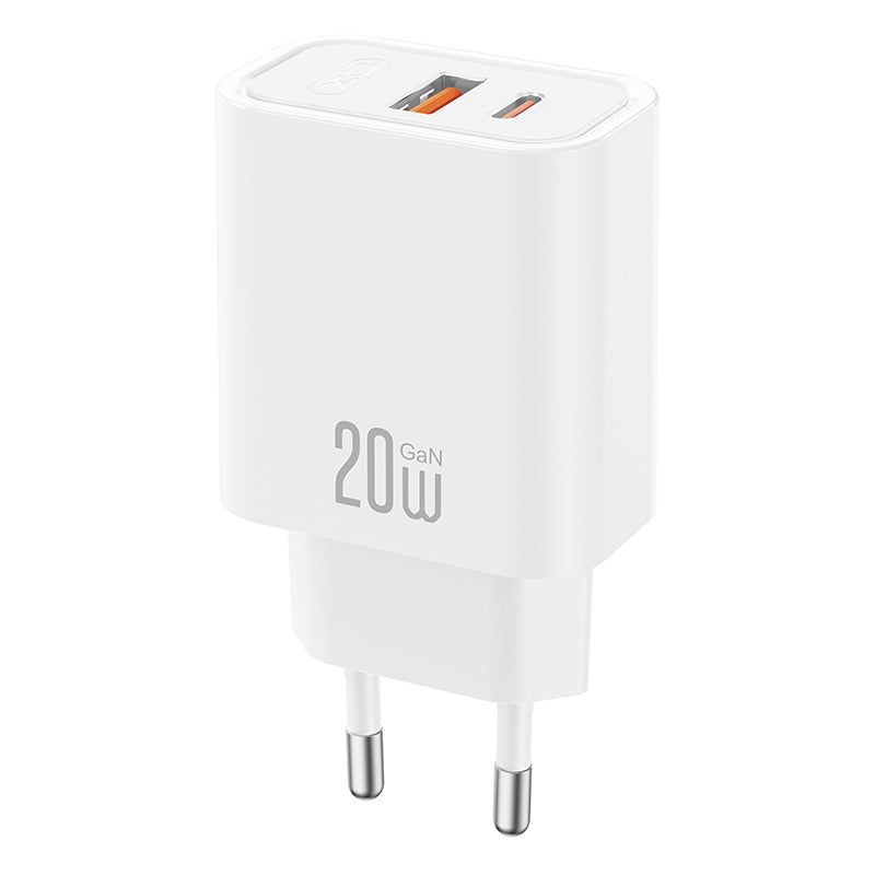 XO Design CE40 verkkolaturi, 20W, 3A, 1 x USB-A - 1 x USB-C, valkoinen