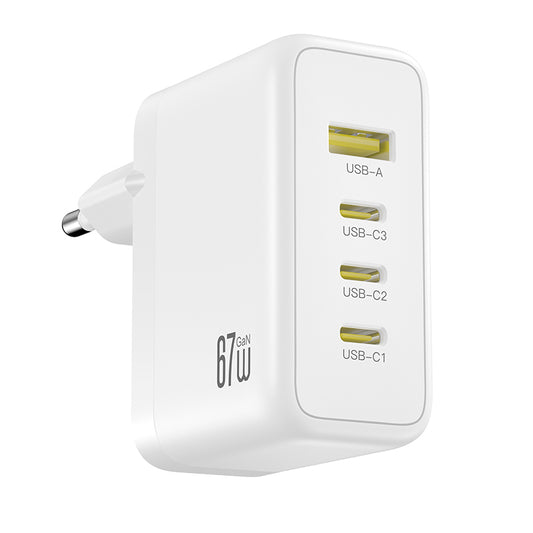 XO Design CE39 verkkolaturi, 67W, 3A, 1 x USB-A - 3 x USB-C, valkoinen