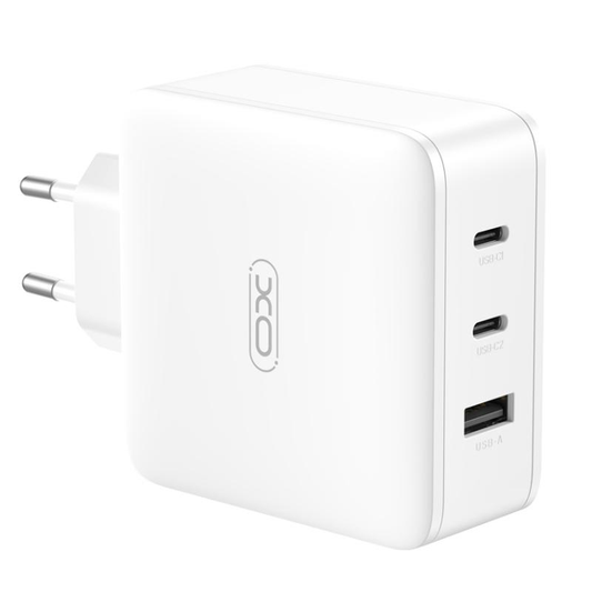 XO Design CE14 verkkolaturi, 100W, 3,25A, 1 x USB-A - 2 x USB-C, valkoinen