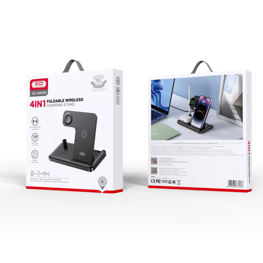 Langaton verkkolaturi XO Design WX033 4in1, 15W, 1.67A, Musta