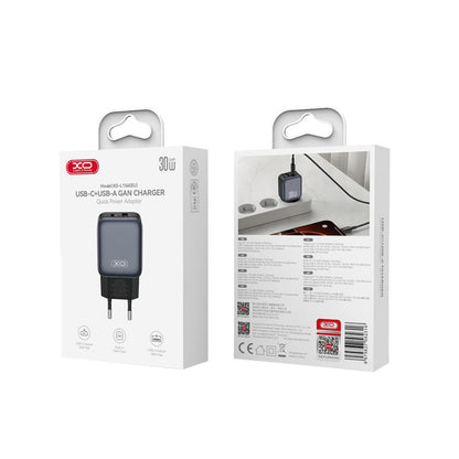 XO Design L156 Verkkolaturi, 30W, 3A, 1 x USB-A - 1 x USB-C, Musta