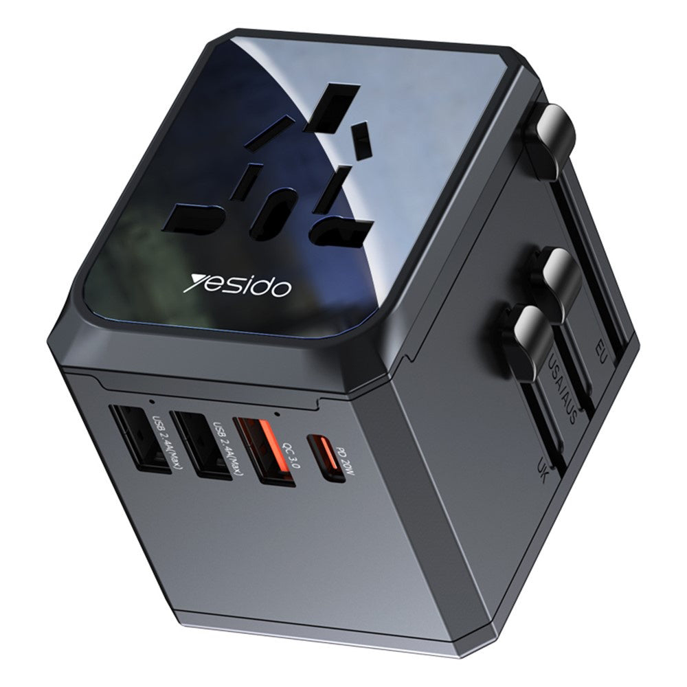 Yesido MC24 Travel -verkkolaturi, 20W, 3A, 3 x USB-A - 1 x USB-C, Musta