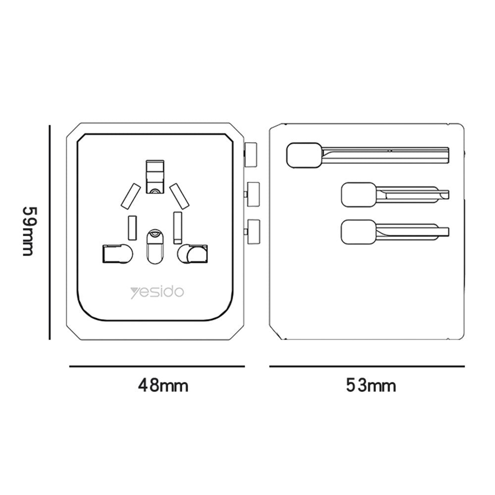 Yesido MC24 Travel -verkkolaturi, 20W, 3A, 3 x USB-A - 1 x USB-C, Musta