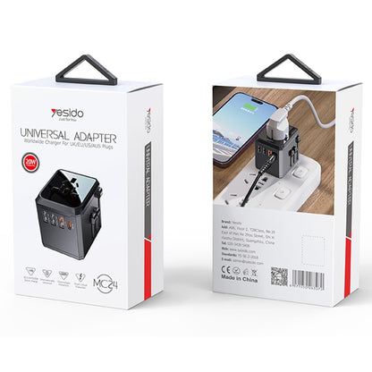 Yesido MC24 Travel -verkkolaturi, 20W, 3A, 3 x USB-A - 1 x USB-C, Musta
