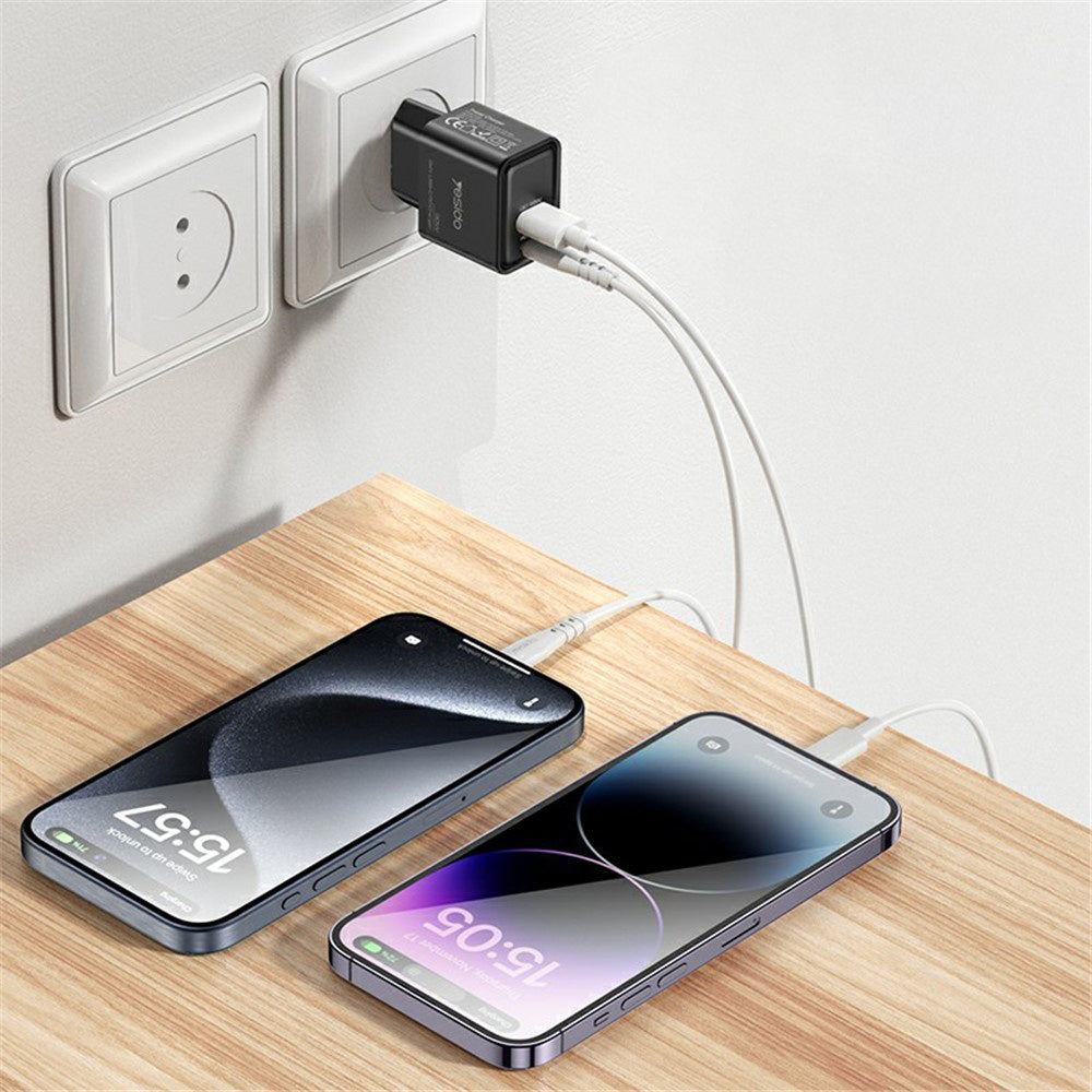 Yesido YC64 -verkkolaturi, 30W, 3A, 1 x USB-A - 1 x USB-C, Musta