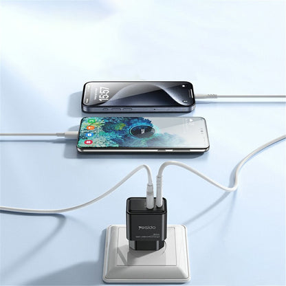 Yesido YC64 -verkkolaturi, 30W, 3A, 1 x USB-A - 1 x USB-C, Musta