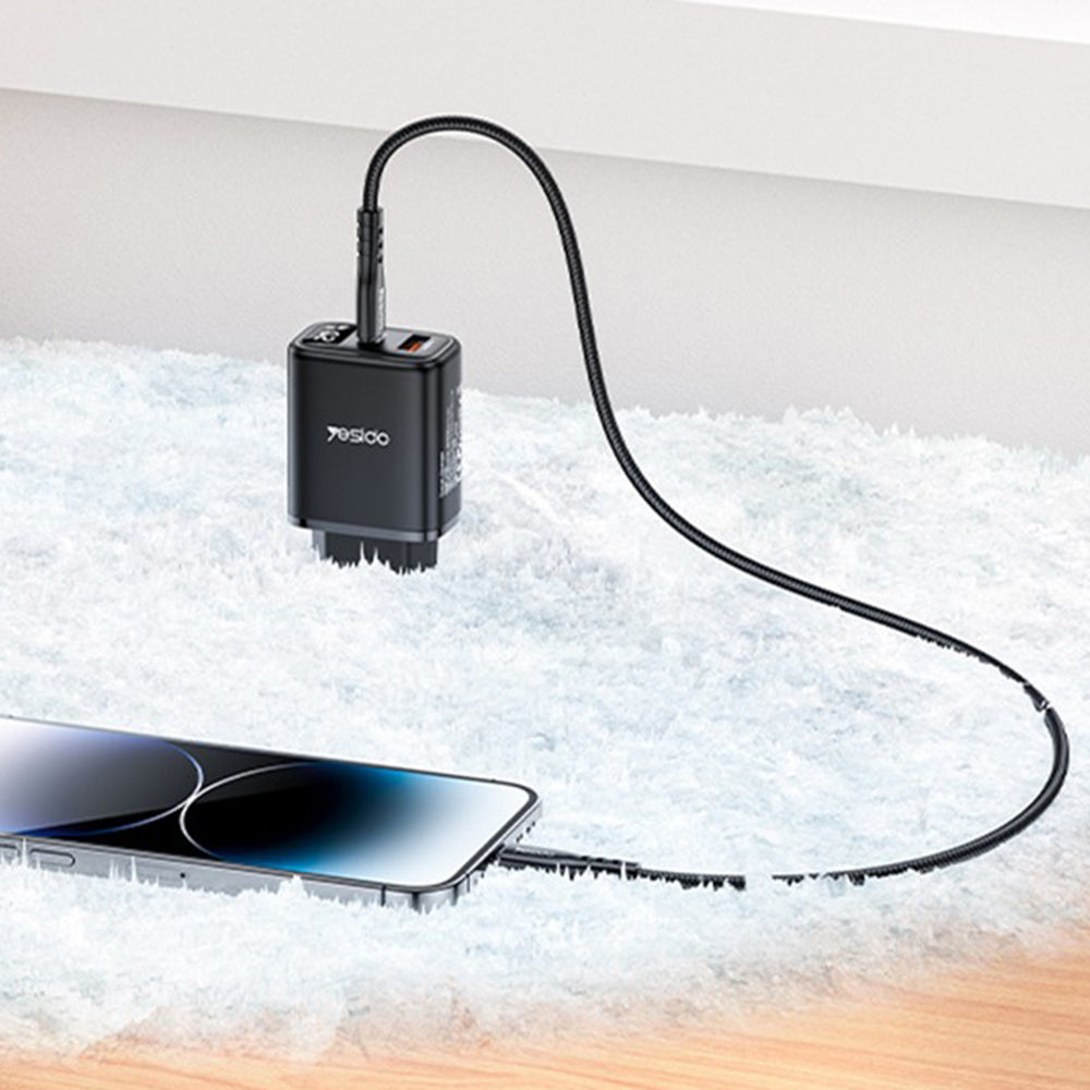 Yesido YC68 -verkkolaturi, 20W näyttö, 3A, 1 x USB-A - 1 x USB-C, Musta