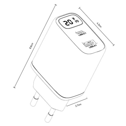 Yesido YC68 -verkkolaturi, 20W näyttö, 3A, 1 x USB-A - 1 x USB-C, Musta