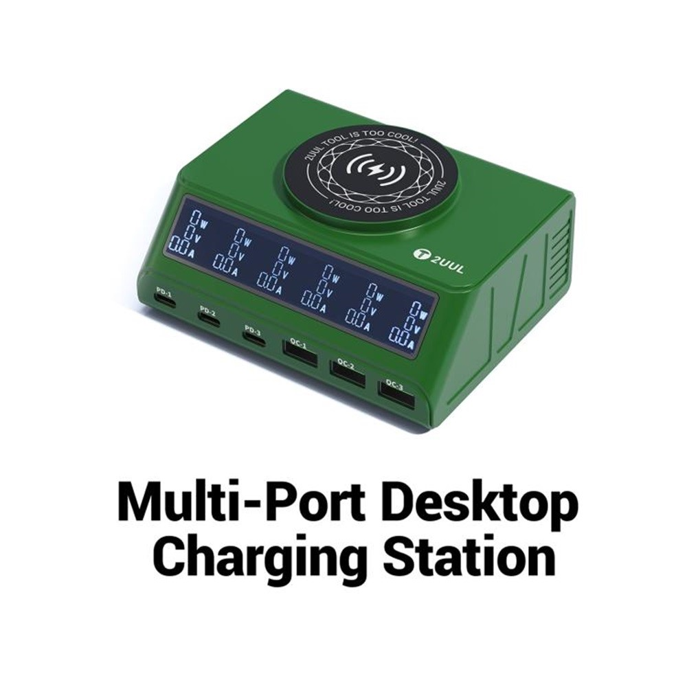 Laturi 2UUL PC11 QI -laturi, 110W, 3A, 3 x USB-A - 3 x USB-C, Vihreä