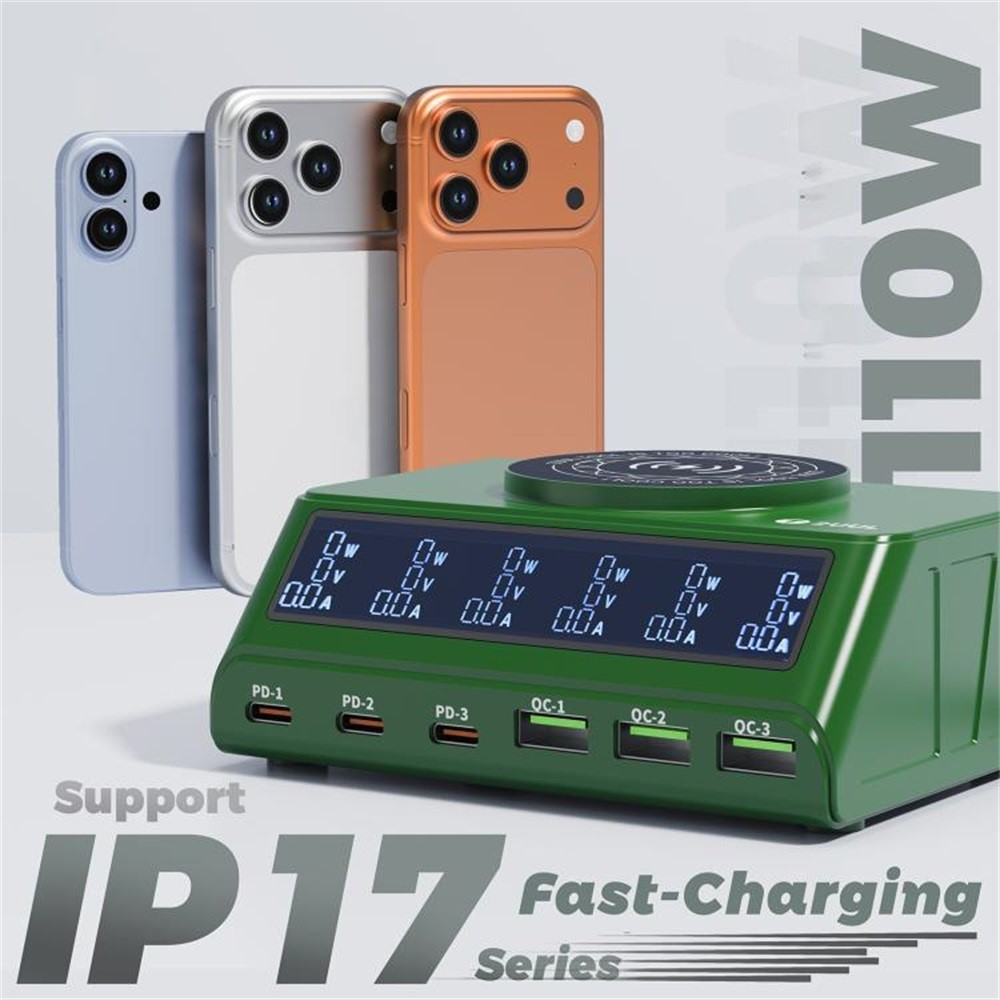 Laturi 2UUL PC11 QI -laturi, 110W, 3A, 3 x USB-A - 3 x USB-C, Vihreä