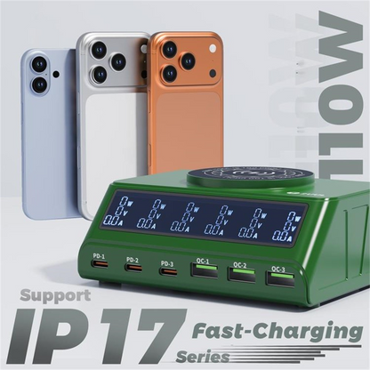 Laturi 2UUL PC11 QI -laturi, 110W, 3A, 3 x USB-A - 3 x USB-C, Vihreä