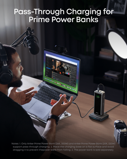Anker Prime -ulkoinen akkulaturi, 150W, 5A, 1 x Pogo Pin - 1 x USB-A - 2 x USB-C, Musta A1903G11