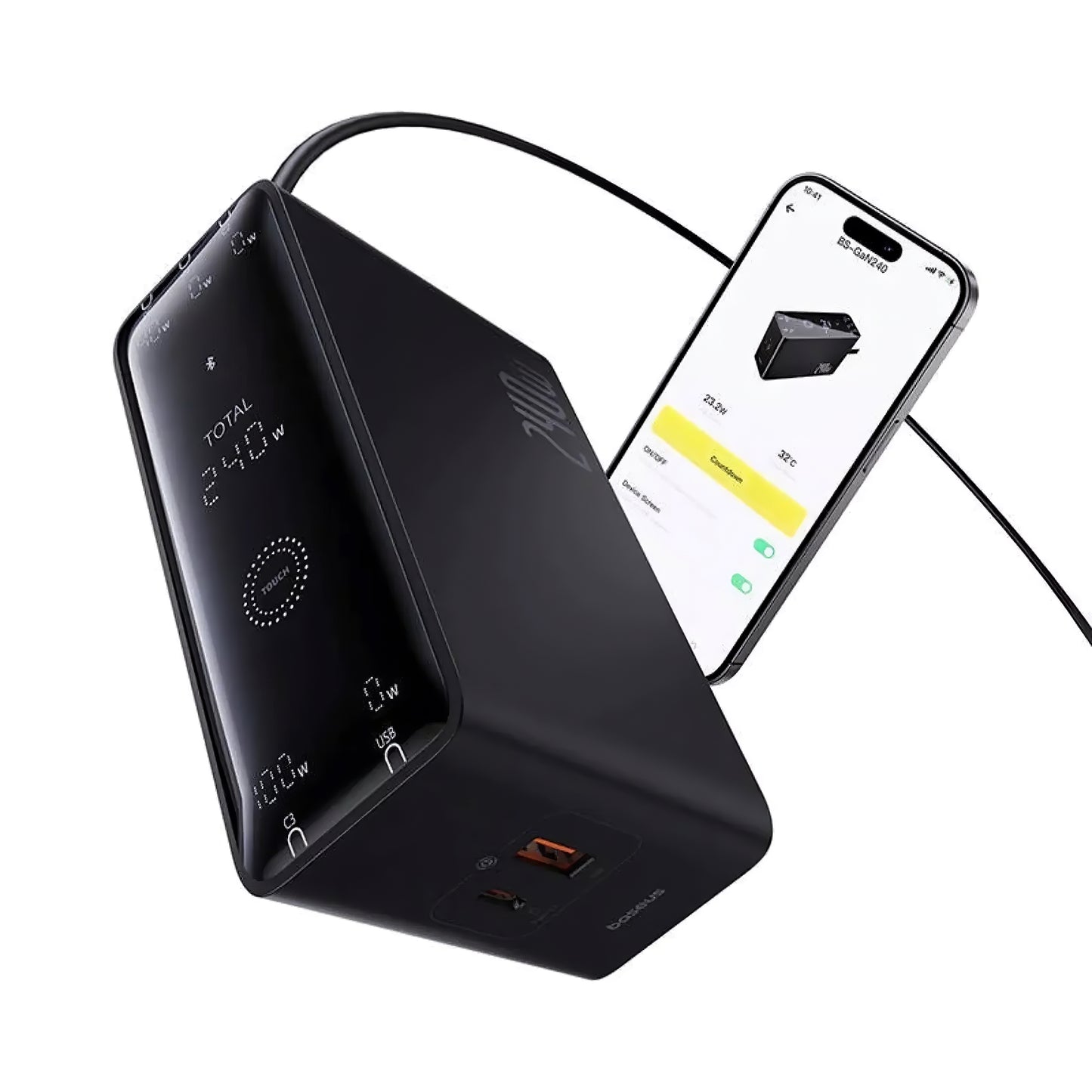 Baseus 5in1 -latausasema, 240W, 5A, 1 x USB-A - 3 x USB-C - 1 x DC, Musta P10163901113-00