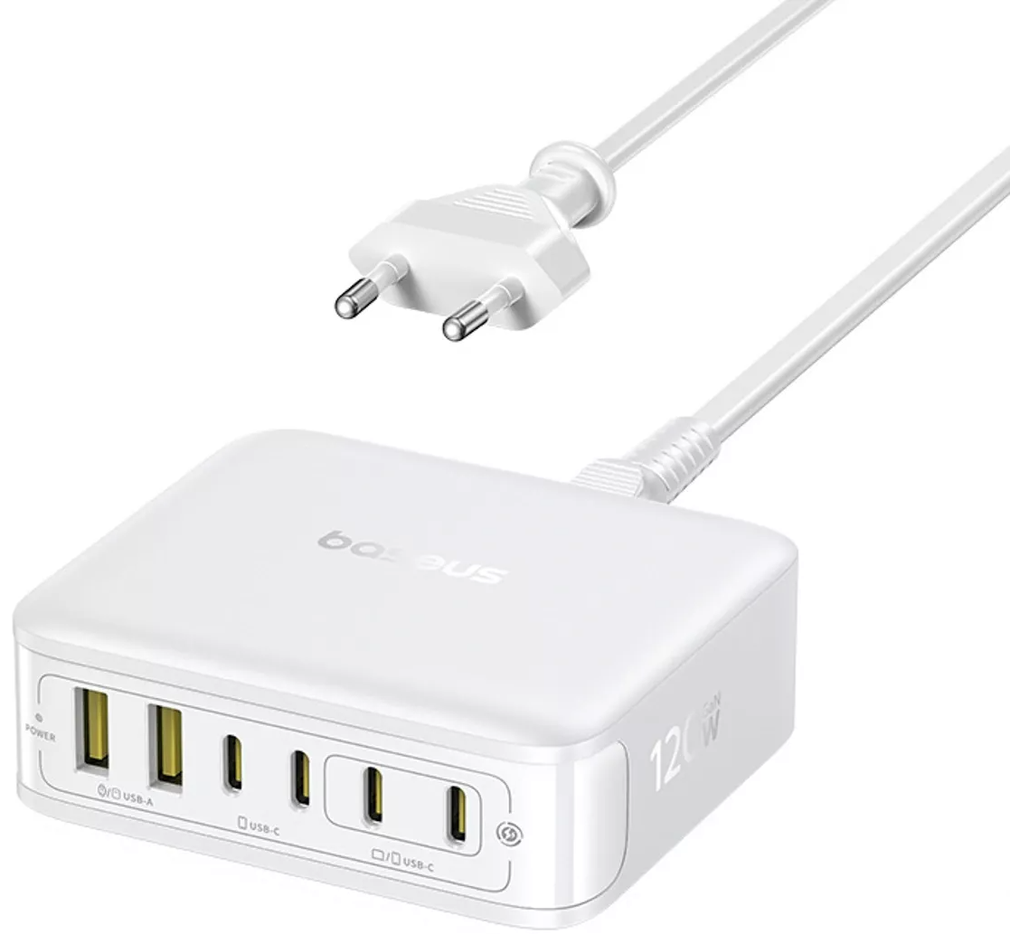 Baseus EnerFill FH21 -latausasema, 120W, 2 x USB-A - 4 x USB-C, Valkoinen E0120T01