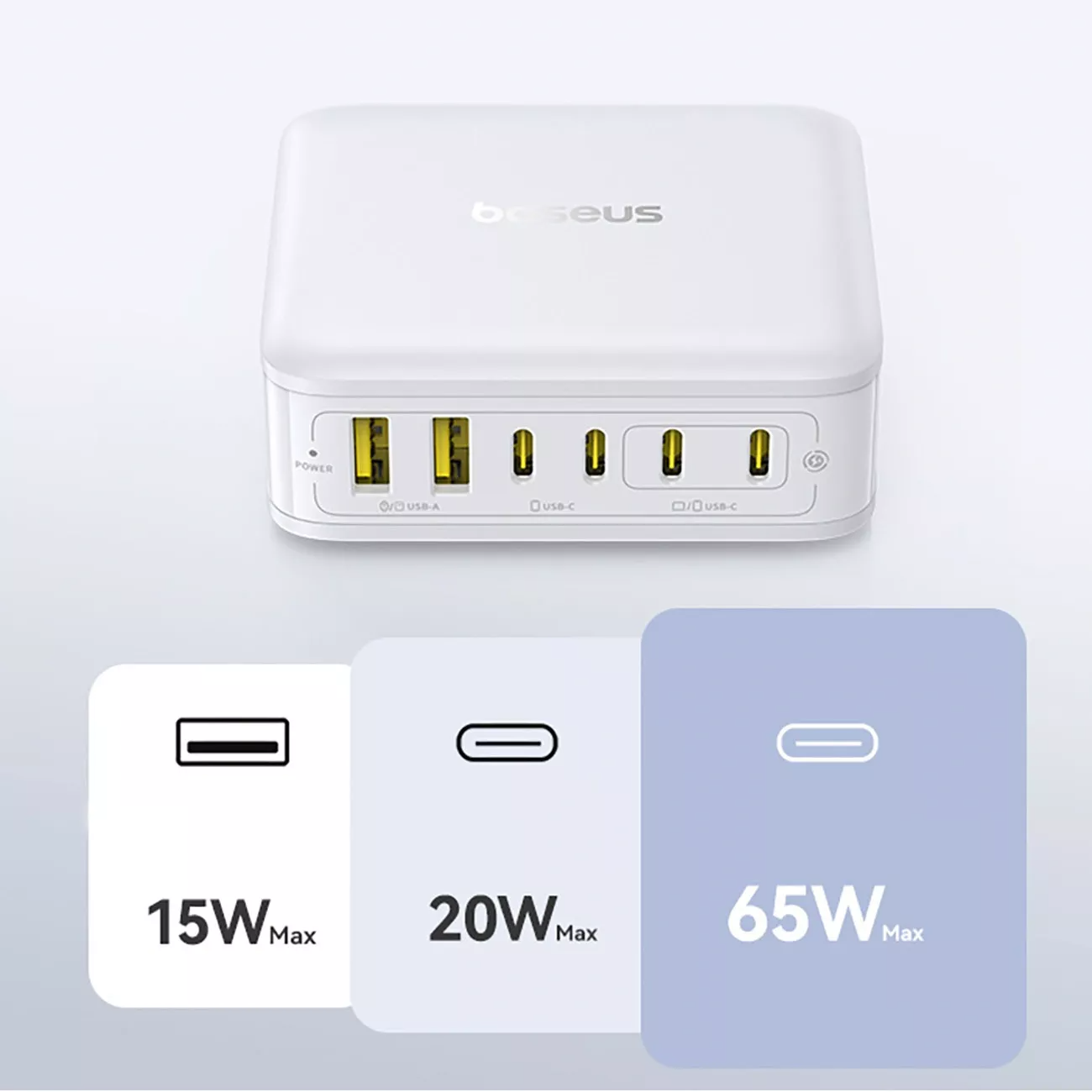 Baseus EnerFill FH21 -latausasema, 120W, 2 x USB-A - 4 x USB-C, Valkoinen E0120T01