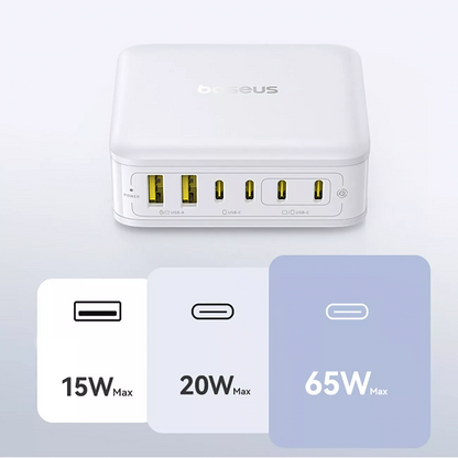 Baseus EnerFill FH21 -latausasema, 120W, 2 x USB-A - 4 x USB-C, Valkoinen E0120T01