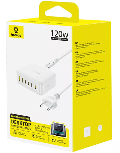 Baseus EnerFill FH21 -latausasema, 120W, 2 x USB-A - 4 x USB-C, Valkoinen E0120T01