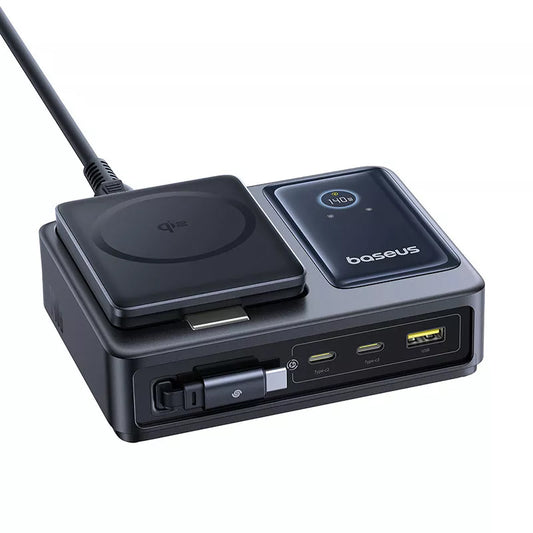 Baseus Nomos QI 5in1 -latausasema, 140W, 5A, 1 x USB-A - 2 x USB-C, Musta P10178800123-00