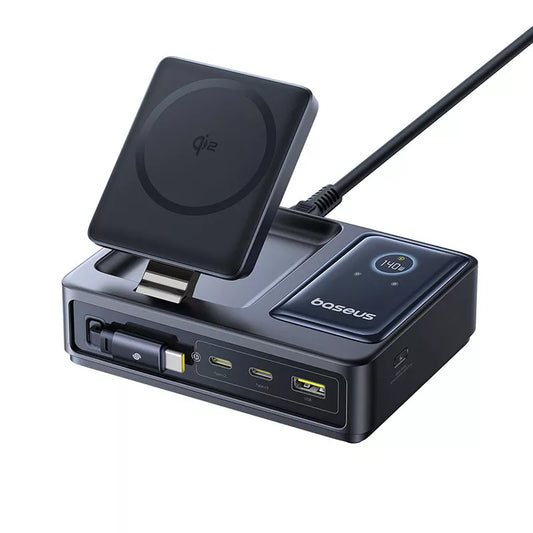 Baseus Nomos QI 5in1 -latausasema, 140W, 5A, 1 x USB-A - 2 x USB-C, Musta P10178800123-00