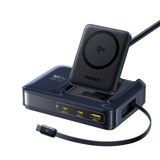 Baseus Nomos NH21 QI 5in1 -latausasema, 160W, 5A, 1 x USB-A - 2 x USB-C, Musta E0121700