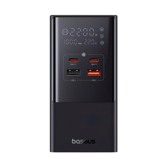 Baseus PowerCombo Tower -latausasema, 100W, 5A, 2 x Schuko - 2 x USB-A - 2 x USB-C, Musta E00023609113-00