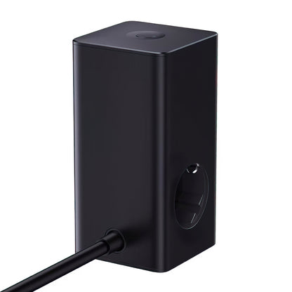 Baseus PowerCombo Tower -latausasema, 100W, 5A, 2 x Schuko - 2 x USB-A - 2 x USB-C, Musta E00023609113-00