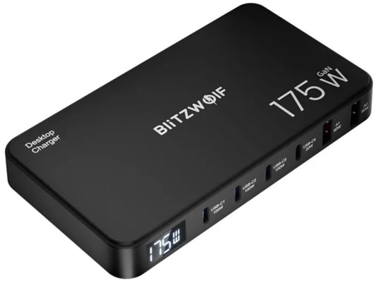 BlitzWolf BW-S30 latausasema, 175W, 5A, 2 x USB-A - 4 x USB-C, Musta